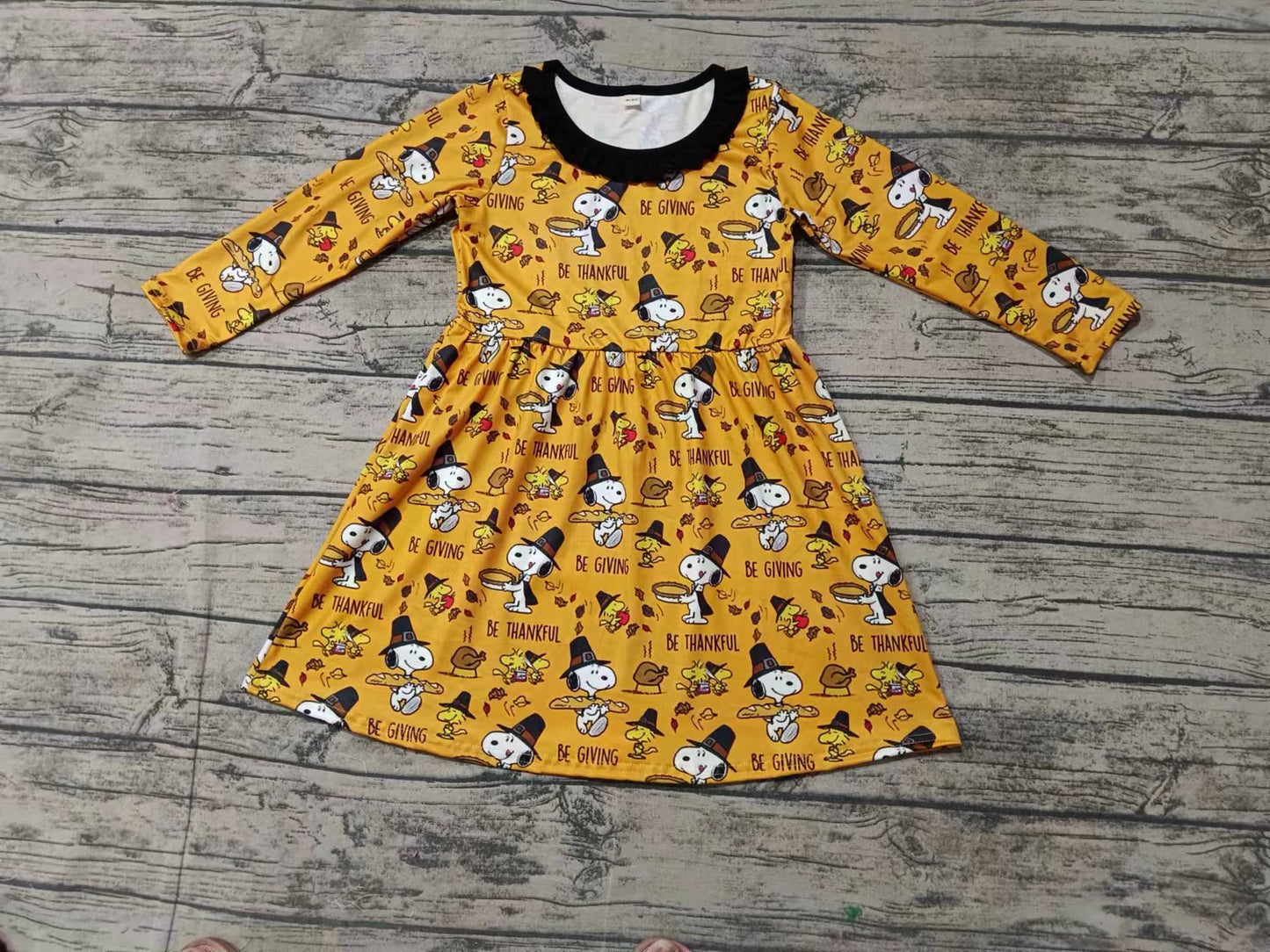 Baby Girls Dog Fall Thankful Knee Length Dresses preorder(MOQ 5)