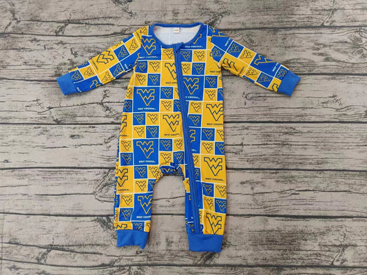 Baby Infant Boys Team Yellow Blue College Football Zip Rompers preorder(moq 5)