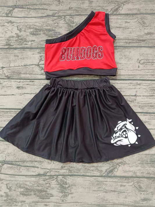 Baby Girls One Shoulder Bulldogs Cheer Team Top Skirt Clothes Sets preorder(MOQ 5)