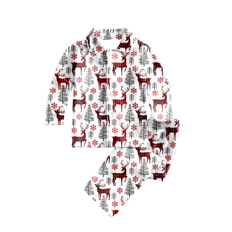 Preorder (moq 5)Baby Kids Christmas Reindeer Button Top Pant Pajamas Sets