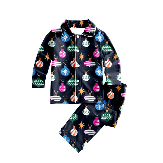 Preorder (moq 5)Baby Kids Christmas Lights Button Top Pant Pajamas Sets