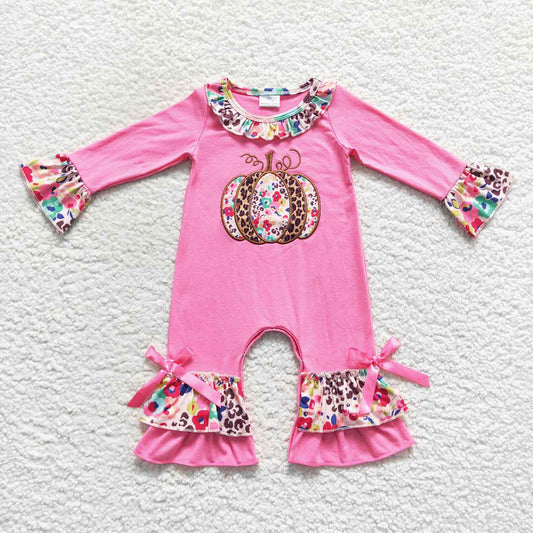 Baby Girls Pink Pumpkin Leopard Rompers