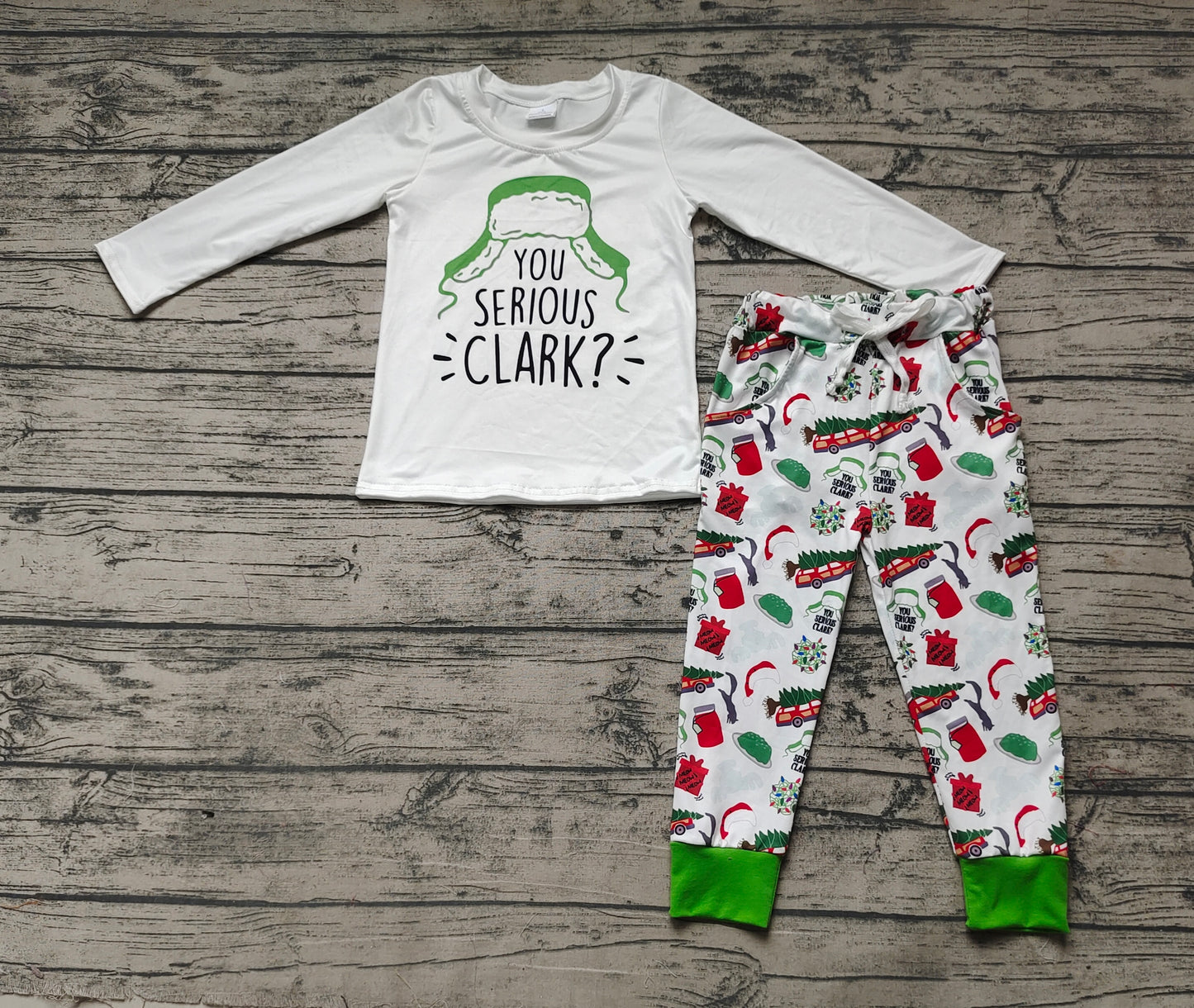 Baby Boys Hats Green Christmas White Top Pajamas Clothes Sets