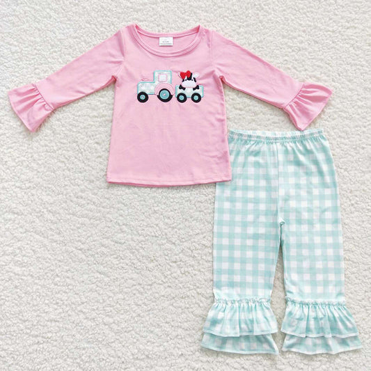 Baby Girls Pink Tractor Farm Pants Clothes Sets