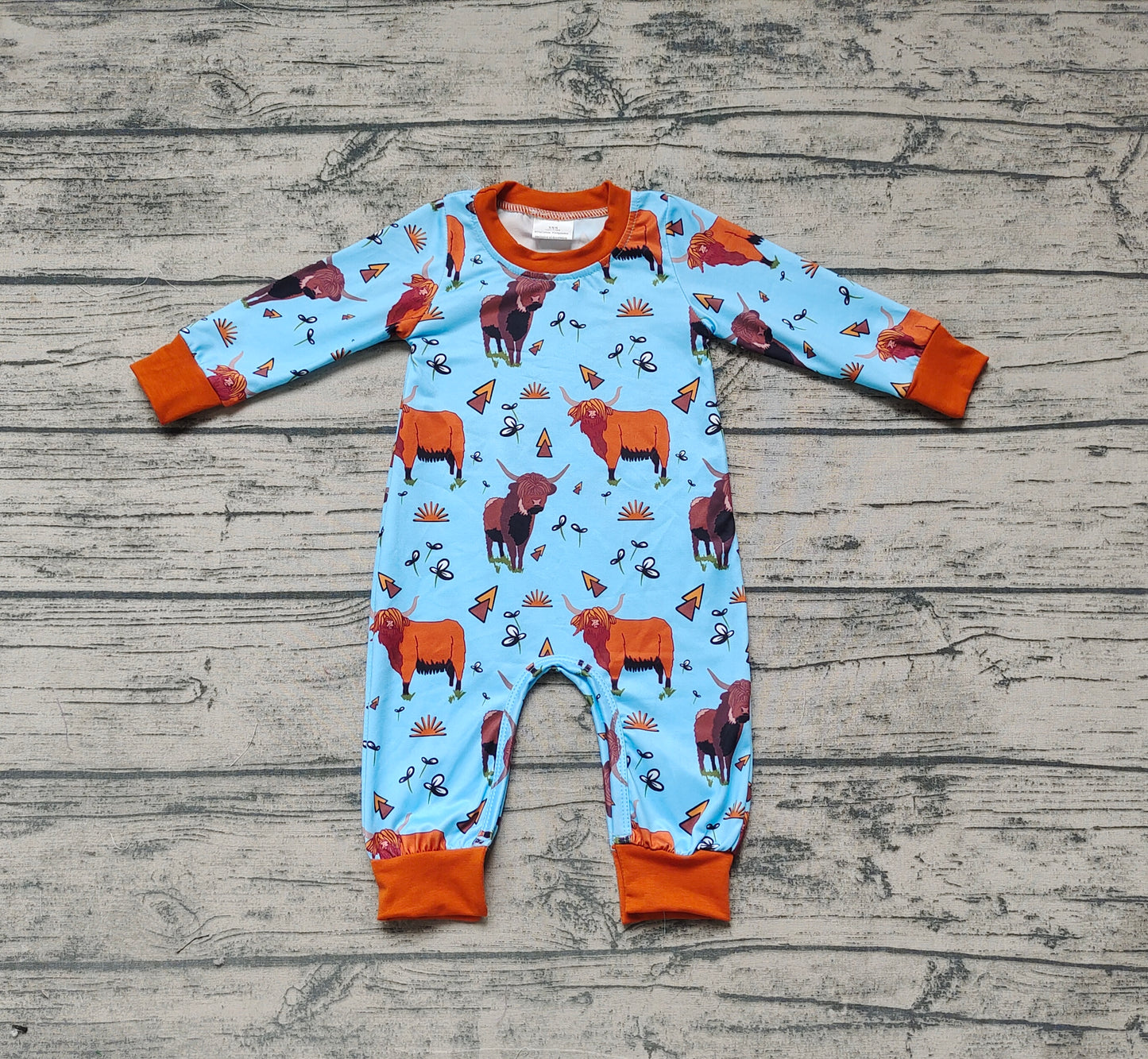 Baby Boys Highland Cow Western Long Sleeve Rompers