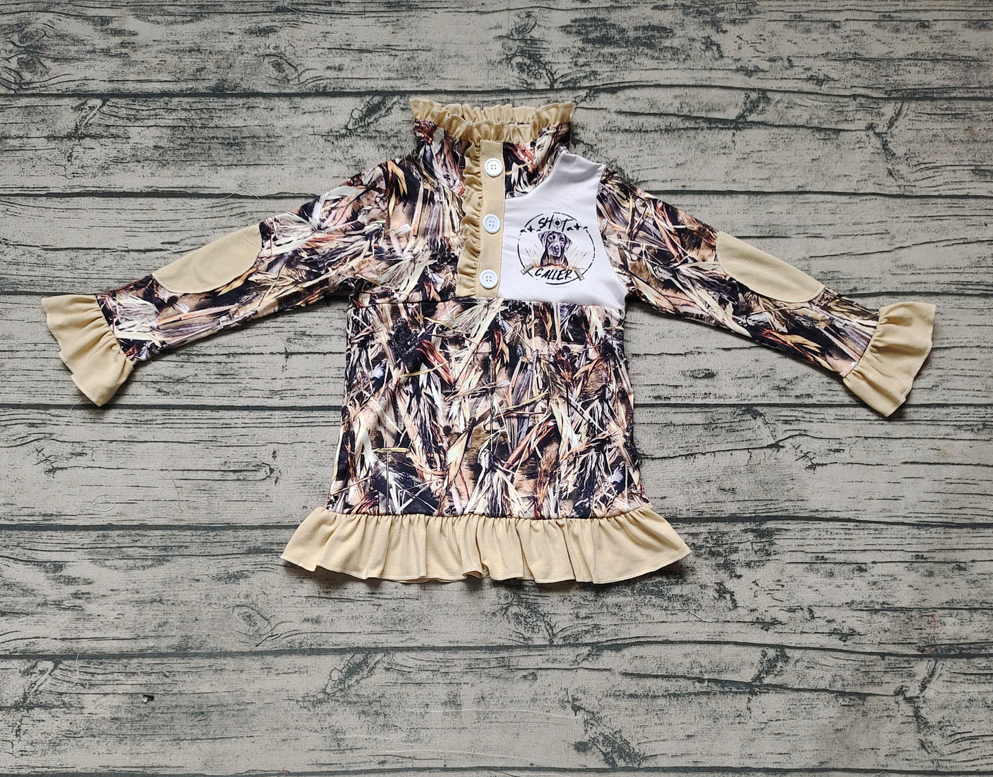 Baby Girls Camo Hunting Dog Ruffle Pullover Tops