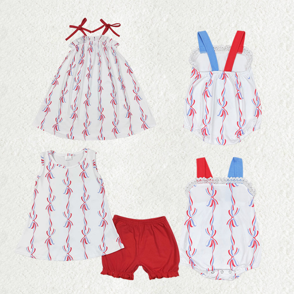 Baby Girls 4th Of July Bows Sibling Rompers Dresses Clothes Sets