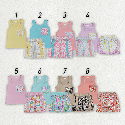 8 Colors Sibling Baby Girls Bow Vest Shirt Ruffle Shorts Outfits