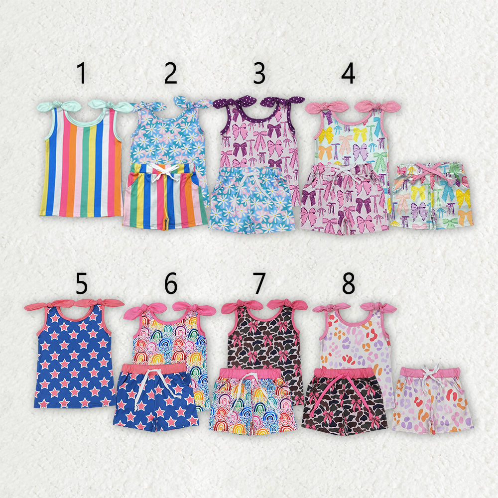 8 Colors Sibling Baby Girls Summer Bows Top Shorts Outfits