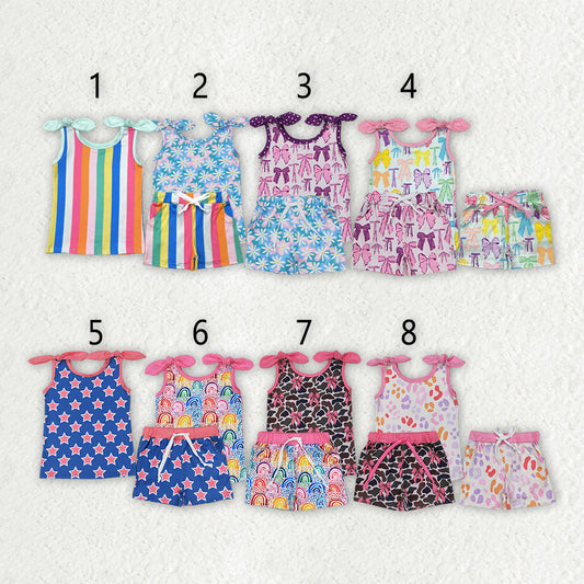 8 Colors Sibling Baby Girls Summer Bows Top Shorts Outfits