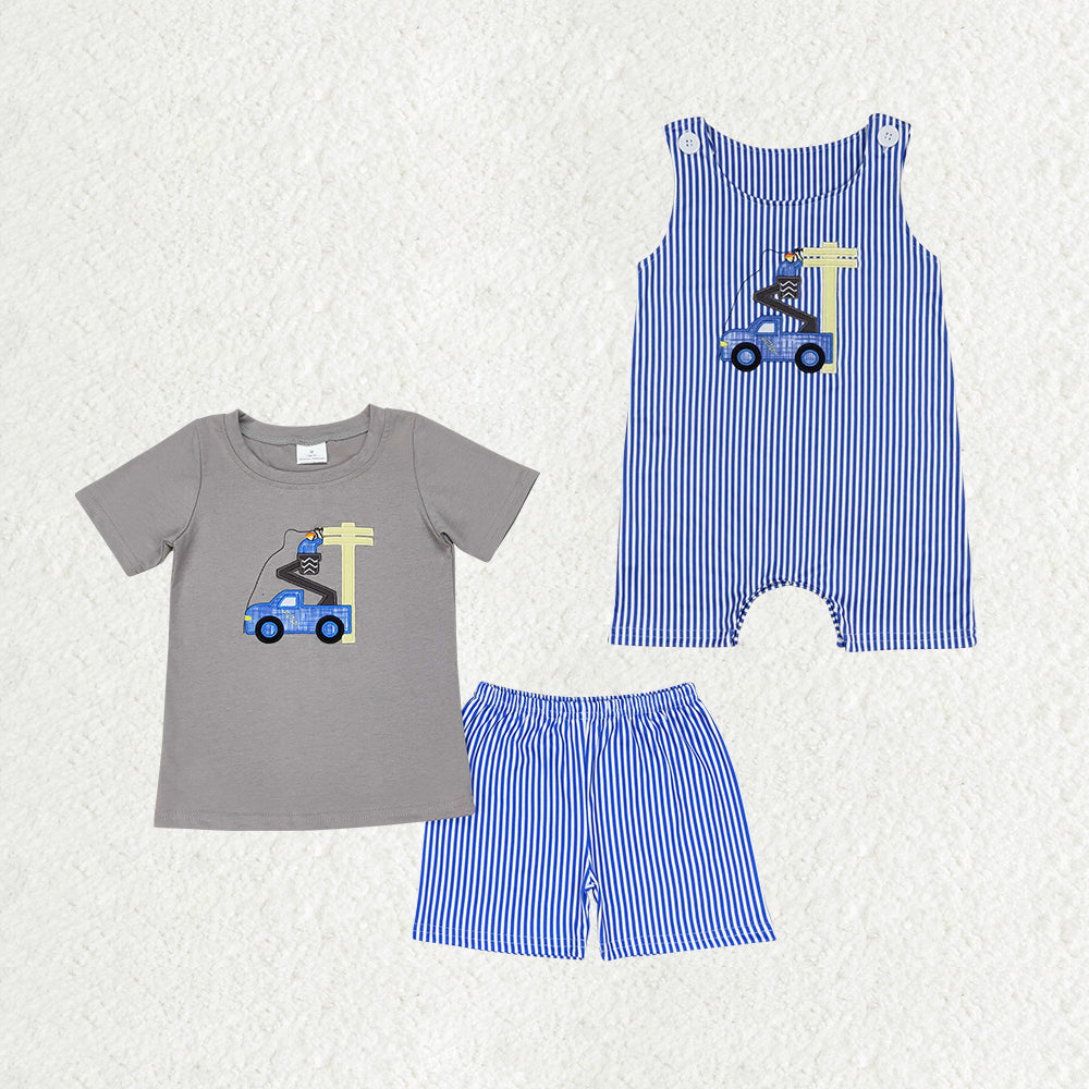 Baby Boys Construction Line Man Sibling Rompers Clothes Sets