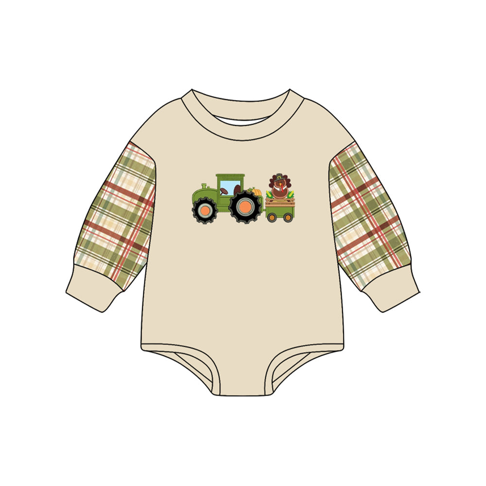 Preorder (moq 5)Baby Boys Long Sleeves Trucks Turkey Rompers