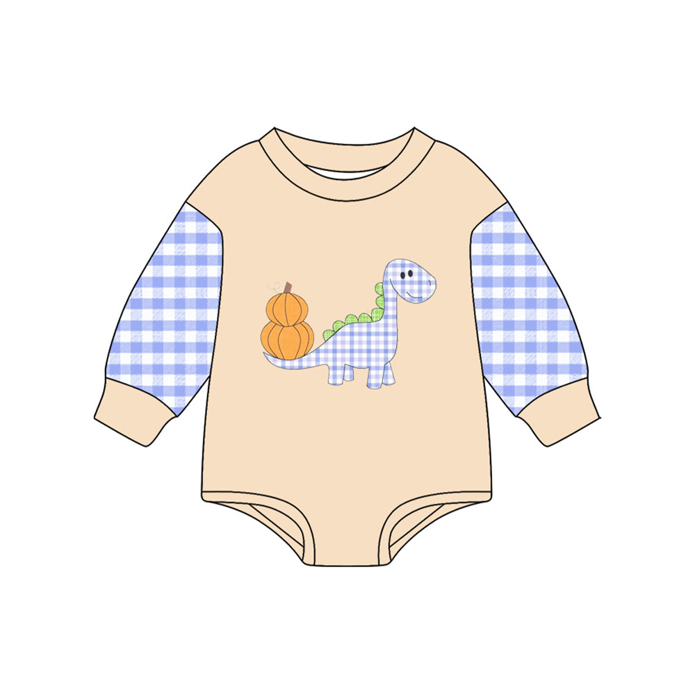Preorder (moq 5)Baby Boys Long Sleeves Pumpkins Dinosaurs Rompers