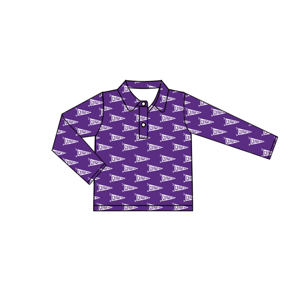 Preorder (moq 5)Baby Boys Go Fight With Flag Purple Team Cheer Buttons Pullovers Tops