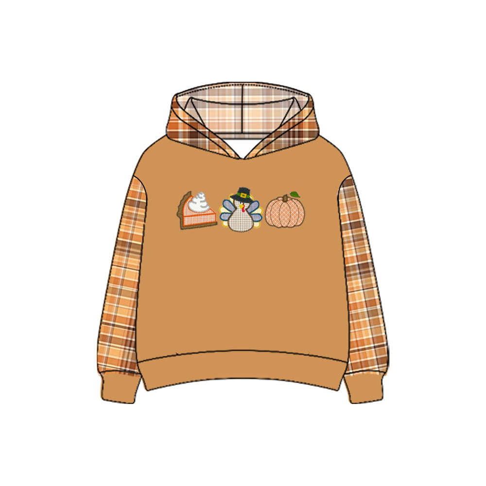 Preorder(moq 5) Baby Boys Brown Long Sleeves Pie Turkey Pumpkin Hoodies Top