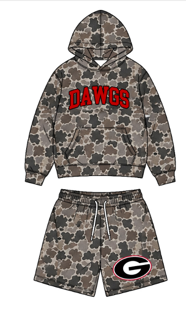 Preorder (moq 5) Baby Boys Dawgs Dark Camouflage Hoodie Short Team Clothes Sets