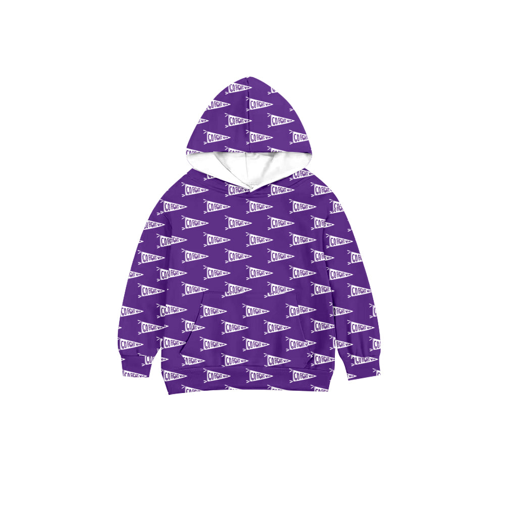 Preorder (moq 5)Baby Boys Go Fight With Purple Team Cheer Hooded Pullovers Tops