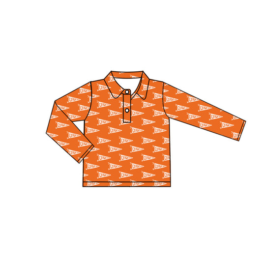 Preorder (moq 5)Baby Boys Go Fight With Flag Orange Team Cheer Buttons Pullovers Tops