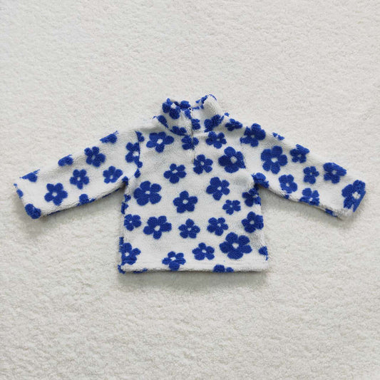Baby Girls Blue Flowers Thick Pullovers Tops