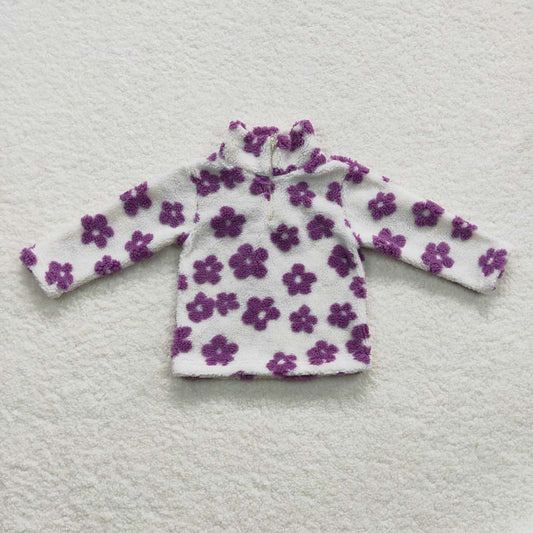 Baby Girls Purple Flowers Thick Pullovers Tops