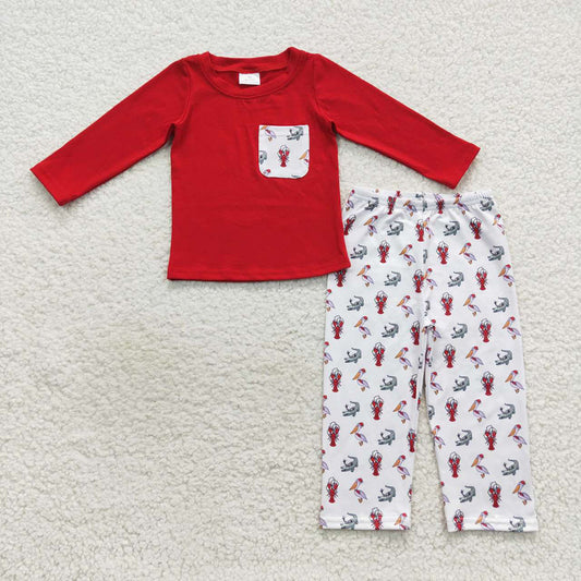 Baby Boys Christmas Crawfish Tee Shirt Pants 2pcs Pajamas