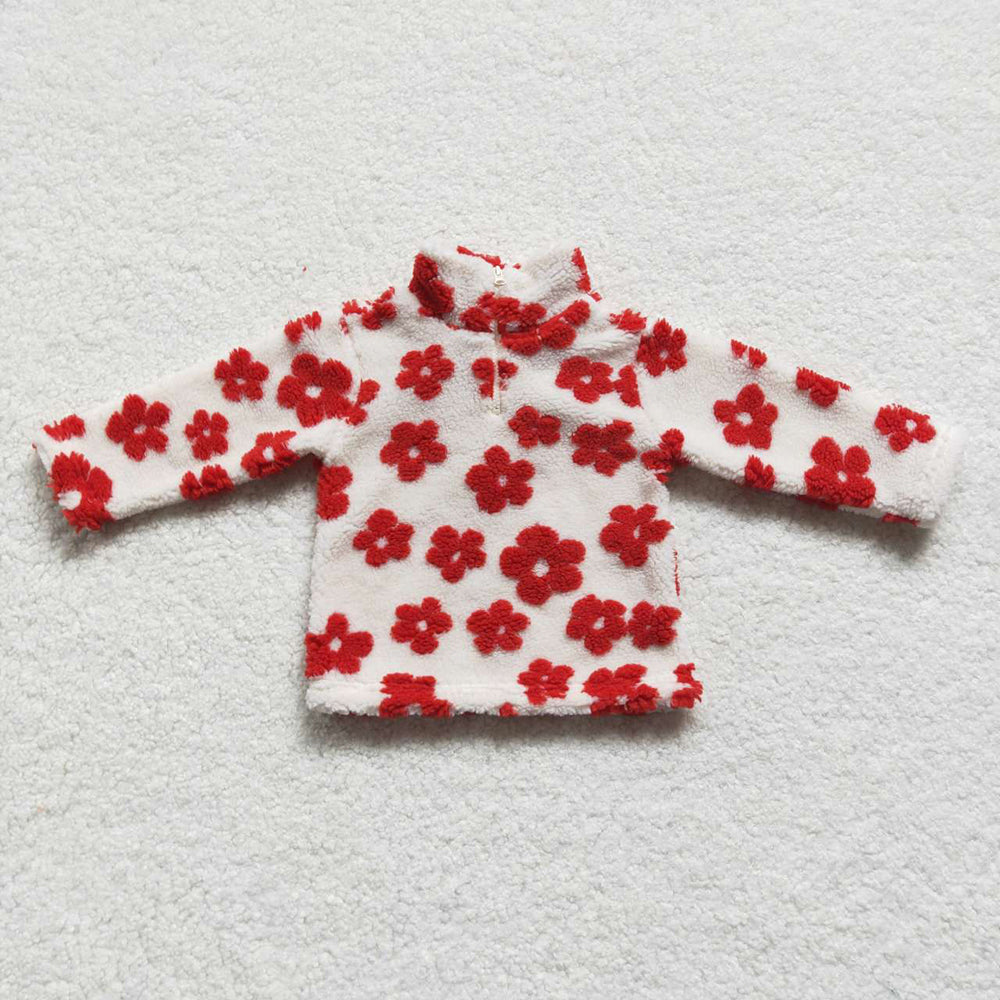 Baby Girls Red Flowers Thick Pullovers Tops