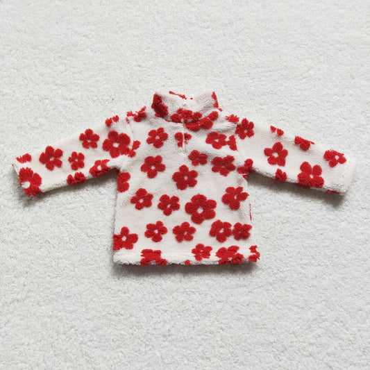 Baby Girls Red Flowers Thick Pullovers Tops