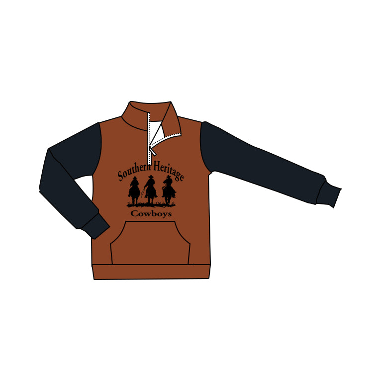 Preorder (moq 5)Baby Boys Western Cowboy Rodeo Zip Pocket Pullovers Tee Shirts