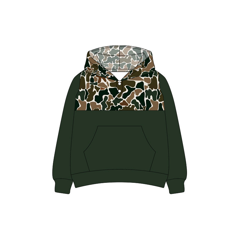 Preorder (moq 5)Baby Boys Southern Dark Green Camouflage Hooded Pullovers Tee Shirts