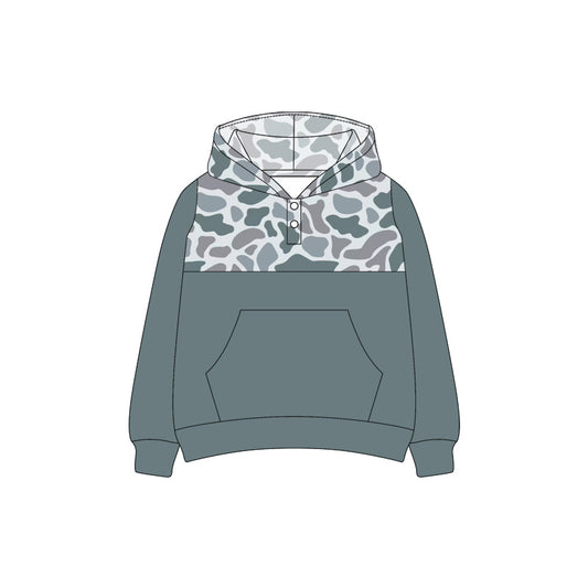 Preorder (moq 5)Baby Boys Southern Grey Camouflage Hooded Pullovers Tee Shirts