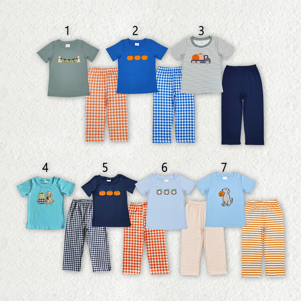 Sibling Baby Boys Dogs Pumpkin Tops Pants Outfits Clothes Sets