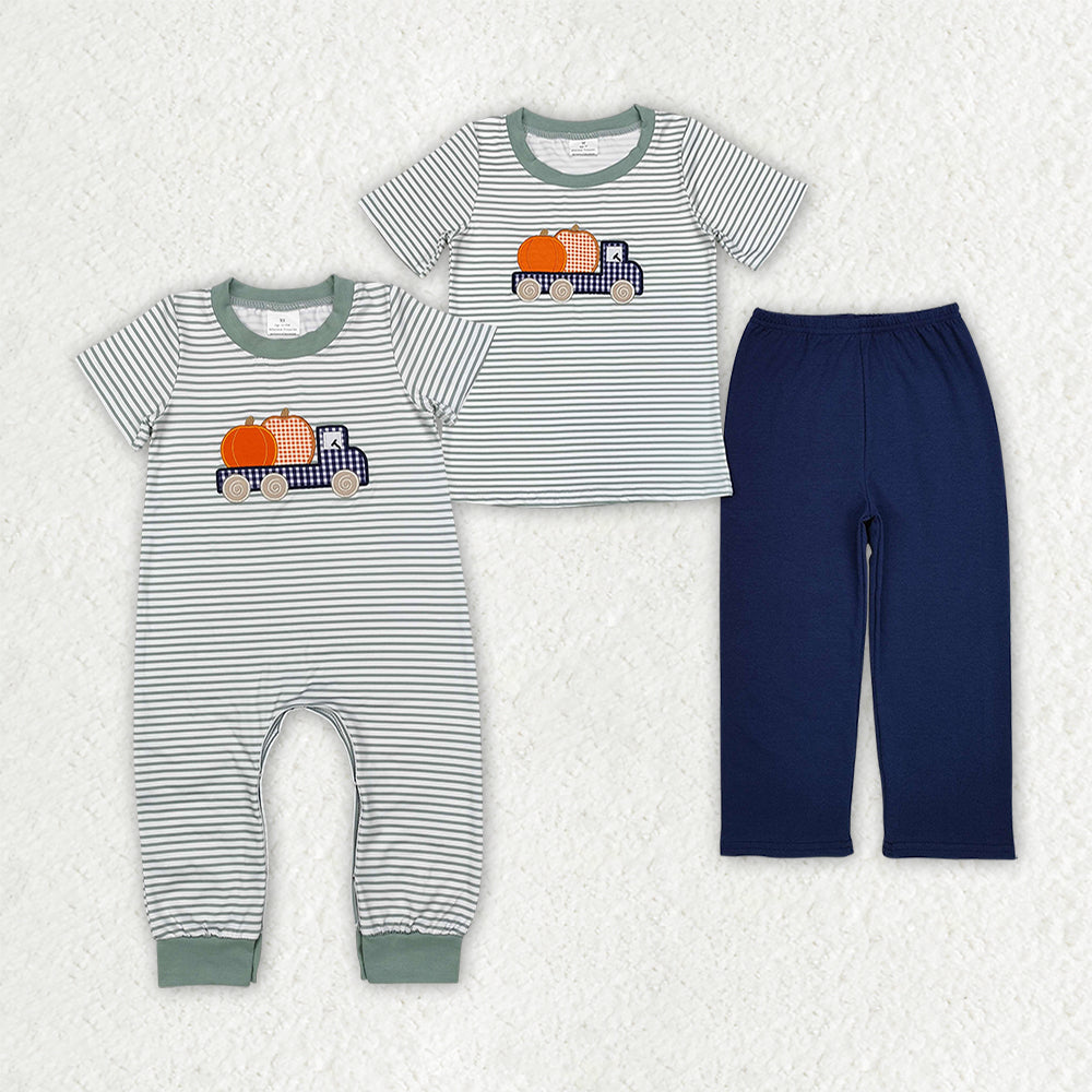 Sibling Baby Boys Pumpkins Truck Pumpkin Rompers Clothes