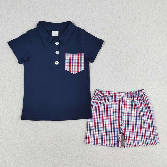 Baby Boys Navy Pullover Top Checkered Shorts Clothes Sets