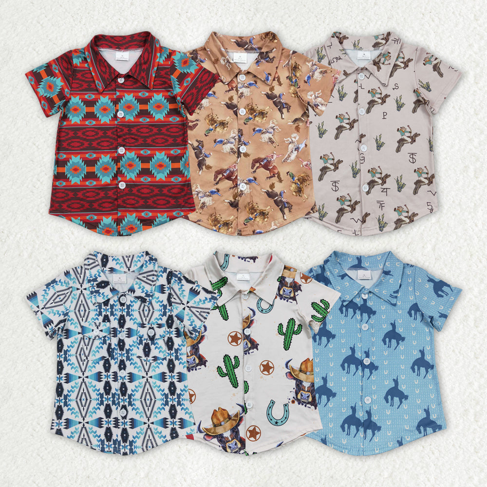 Baby Boys Western Sibling Short Sleeve Buttons Tee Shirts Tops