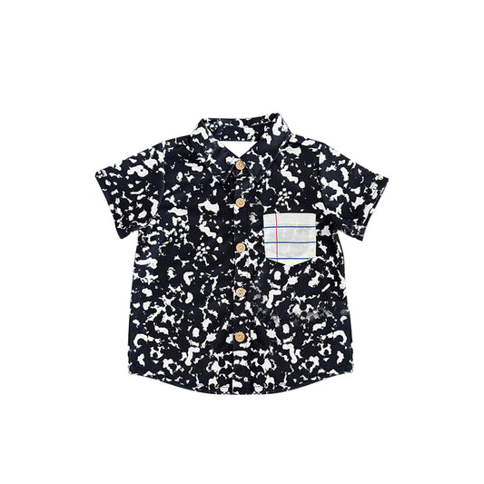 Preorder moq 5 Baby Boys Short Sleeves Back To School Black Pocket Button Shirts Tops