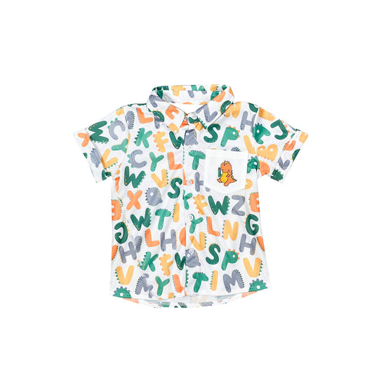Preorder moq 5 Baby Boys Short Sleeves Back To School Alphabet Pocket Button Shirts Tops