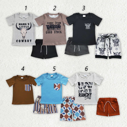 Sibling Brothers Baby Boys Cowboy Western Summer Shorts Sets