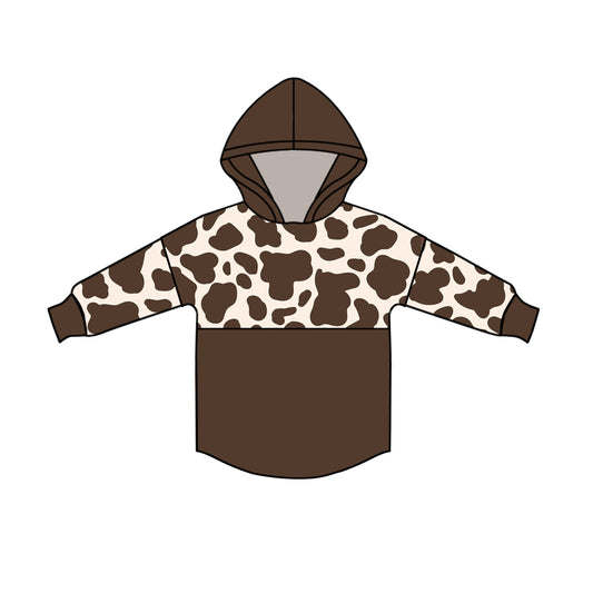 Baby Kids Boys Western Brown Cow Hooded Long Sleeve Tops preorder(moq 5)