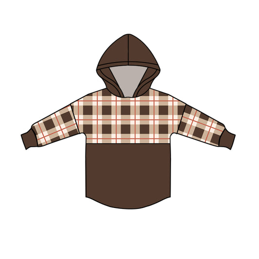 Baby Kids Boys Brown Checkered Hooded Long Sleeve Tops preorder(moq 5)