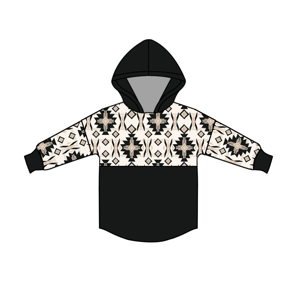 Baby Kids Boys Black Aztec Western Hooded Long Sleeve Tops preorder(moq 5)