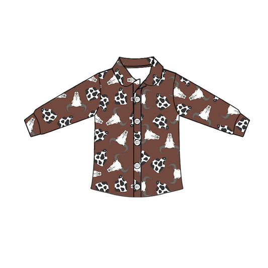 Baby Boys Western Cows Tags Buttons Long Sleeve Tee Shirts Tops preorder(moq 5)