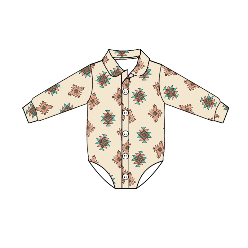 Baby Infant Boys Western Aztec Long Sleeve Rompers preorder(moq 5)