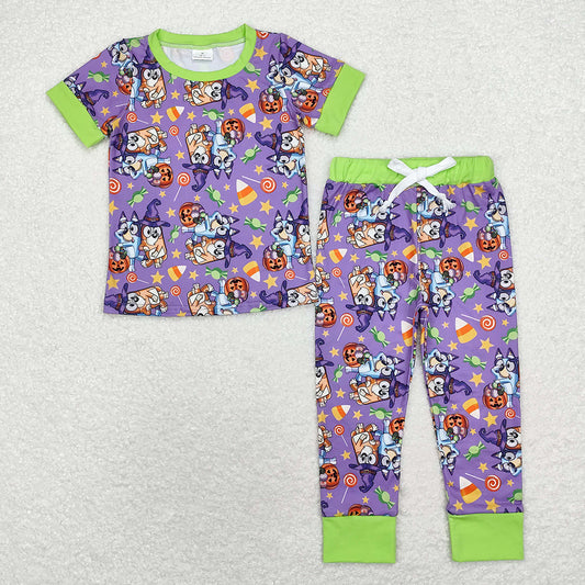 Baby Boys Dogs Halloween Purple Tops Pants Pajamas Clothes Sets