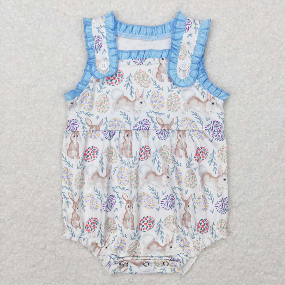 Baby Infant Girls Easter Rabbit Flowers Sleeveless Rompers