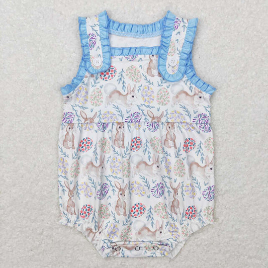 Baby Infant Girls Easter Rabbit Flowers Sleeveless Rompers