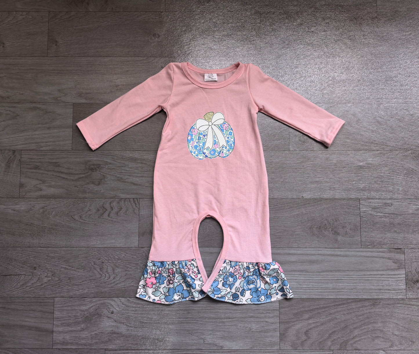 Embroidery Baby Girls Flowers Pumpkins Fall Ruffle Pant Rompers Preorder