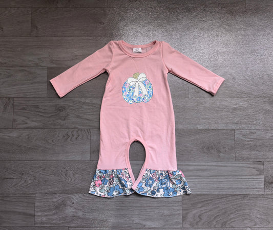 Embroidery Baby Girls Flowers Pumpkins Fall Ruffle Pant Rompers Preorder