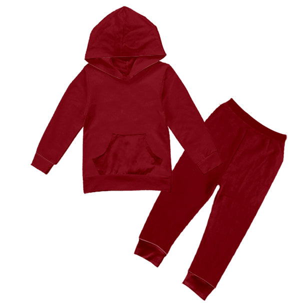 Preorder (moq 5)Baby Boys Dark Red Pocket Hoodie Legging Pant Clothes Sets