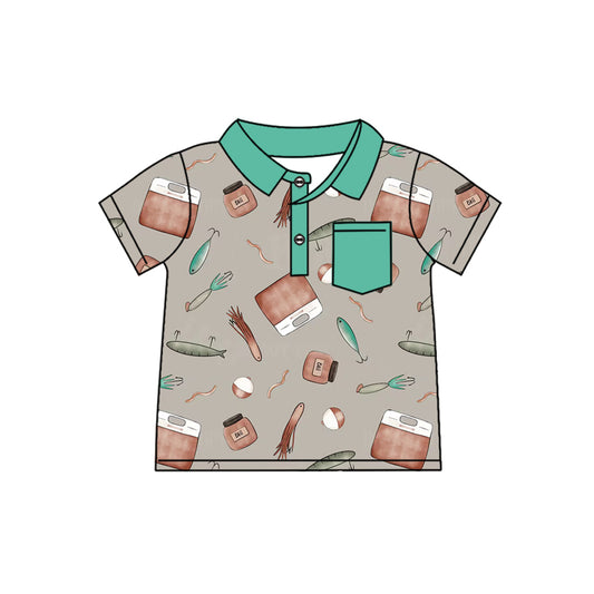 Preorder(MOQ 5)Baby Boys Fishing Pocket Short Sleeve Pullovers Tops