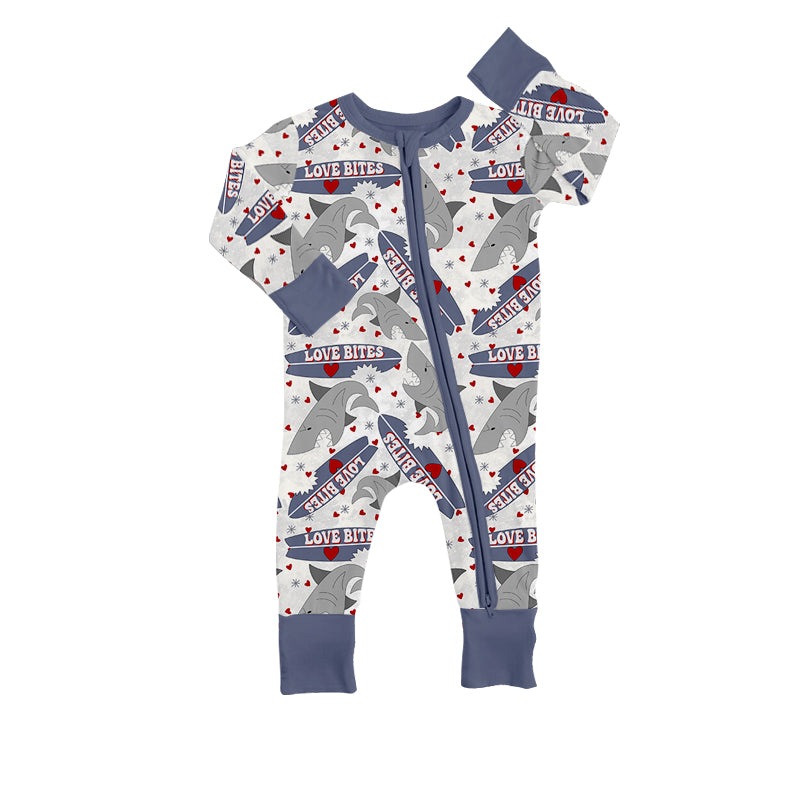 Baby Boys Shark Valentines Hearts Long Sleeve Rompers preorder(moq 5)